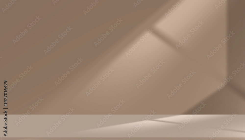 Poster brown background,blur gardeint light,shadow on wall studio background for product display,beige back