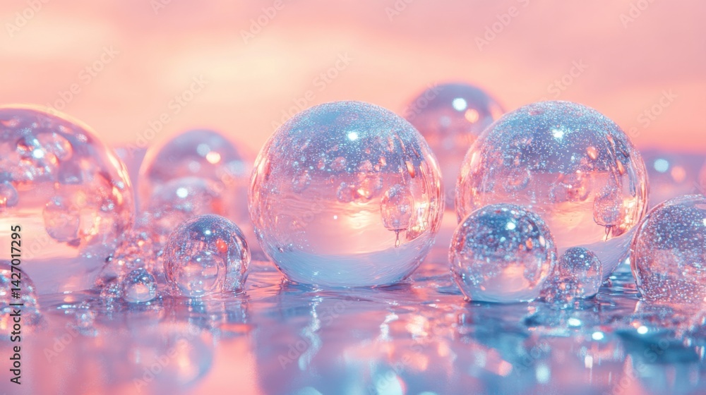 Aufkleber a delicate interplay of transparent 3d forms in pastel colors, with soft reflections and refractions