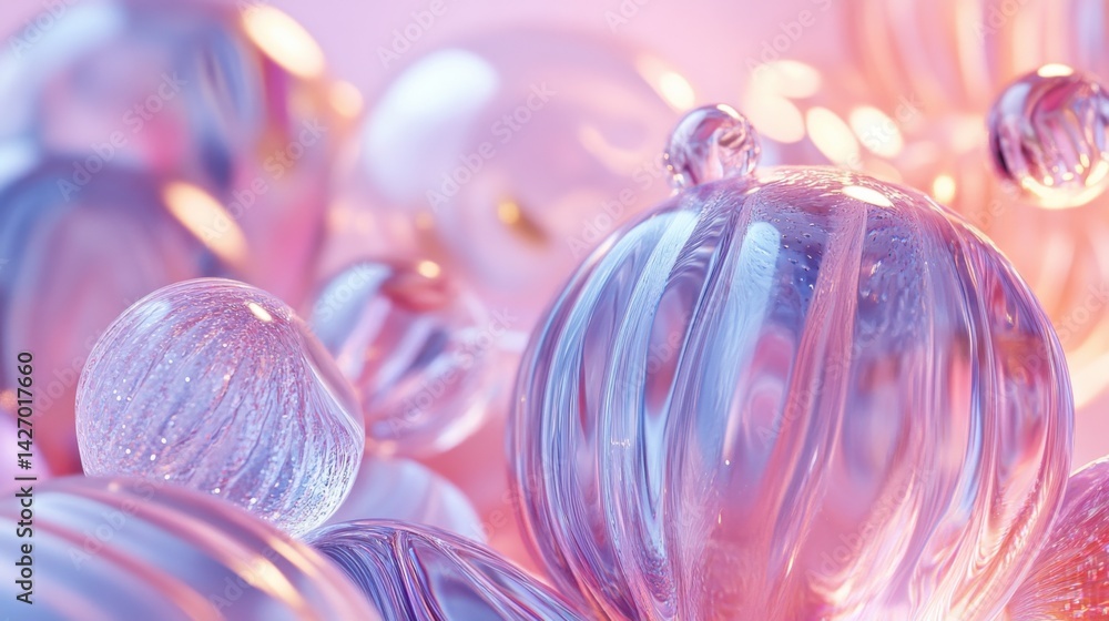 Aufkleber a delicate interplay of transparent 3d forms in pastel colors, with soft reflections and refractions