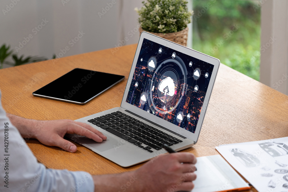 Poster cloud computing software for brisk remote work and personal data storage