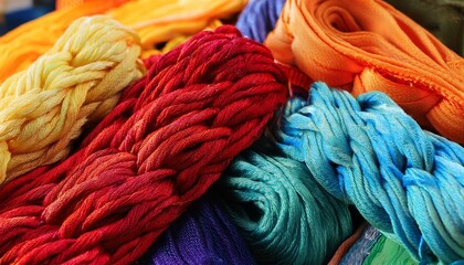vibrant colorful laces in pile