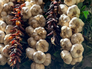 garlic and peppers  on market