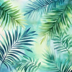 Seamless Tropical Palm Leaves Pattern in Watercolor Style Background