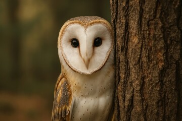 Barn owl perched tree