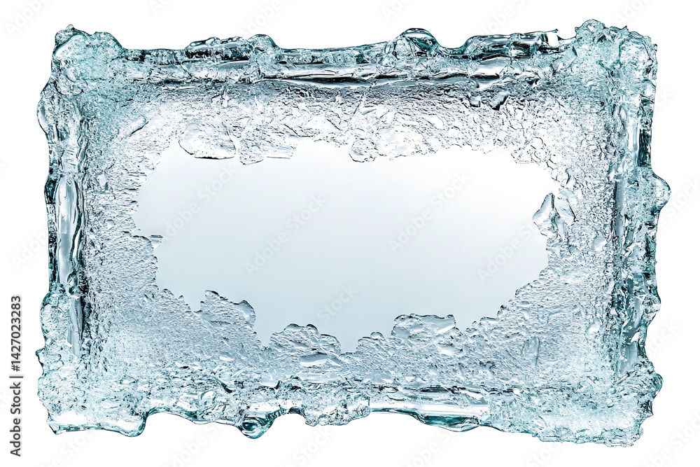 Poster frosted rectangular ice frame with textured edges, isolated on a transparent cutout background