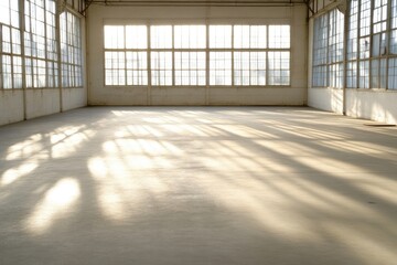 Empty industrial space bathed in sunlight