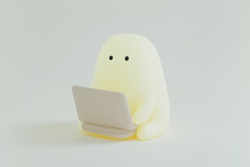 Fototapeta premium Pale creature sits, laptop open