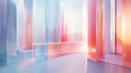 A visually soothing scene of abstract 3D shapes in translucent pastel tones, gently layered to create depth and harmony