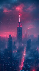 Fototapeta premium Urban city skyline sunrise foggy horizon high resolution hd image