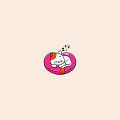 cute cat sleep on the pillow icon flat vector design. 