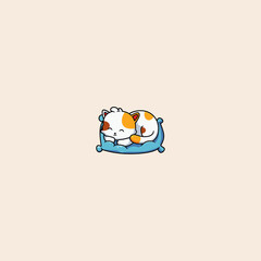 cute cat sleep on the pillow icon flat vector design.
