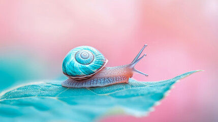 Tranquil Terrestrial: A Spiraling Snail's Serene Journey on Teal Leaf