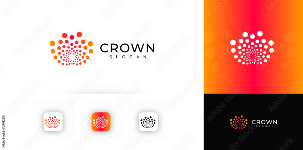 Aufkleber abstract crown logo with gradient dots in circular shape, perfect for tech, startup, or app branding