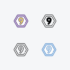 Number 9 icons set in different style vector stock illustration
