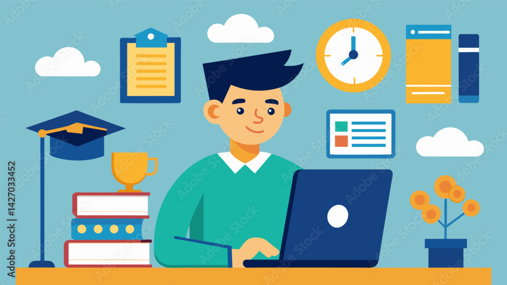 Poster an eager student utilizing online scholarship search engines filtering through various categories an