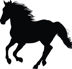 Black Horse Silhouette Galloping - High Contrast Vector Art