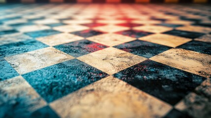 Naklejka premium Old Worn Checkerboard Floor Pattern