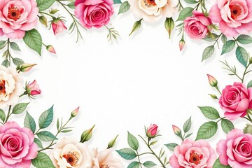 Delicate watercolor roses & leaves, repeating pattern, romantic, blossom, botanical