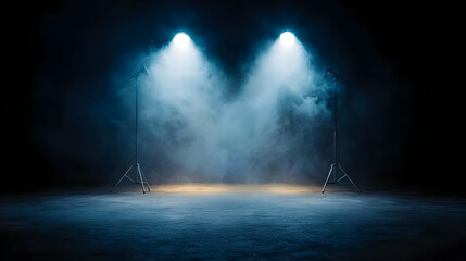 Dark Studio Stage With Spotlight And Fog