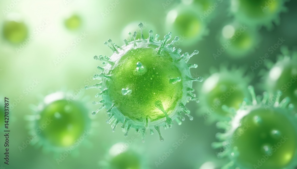 Aufkleber microscopic view exosomes in vibrant green three-dimensional cellular structures. abstract organic b