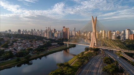 Obraz premium Cityscape with cable-stayed bridge