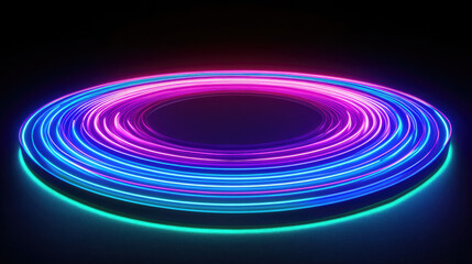 Vibrant neon rings glowing in the dark, a mesmerizing spectacle of swirling light and color.