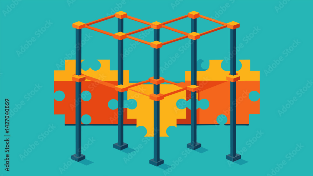 Poster the rebar framework resembles a puzzle as the pieces are strategically p and connected to support th