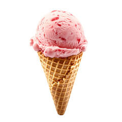 ice cream cone with strawberry scoop on transparent background