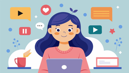 A young girl sharing a vlog on her YouTube channel documenting her journey as a young entrepreneur and giving tips and tricks to others who want to. Vector illustration