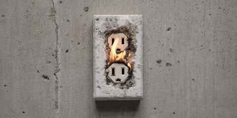 Electrical outlet fire, fire burns and melts plastic outlet in wall, risk assessment, insurance claims. 
