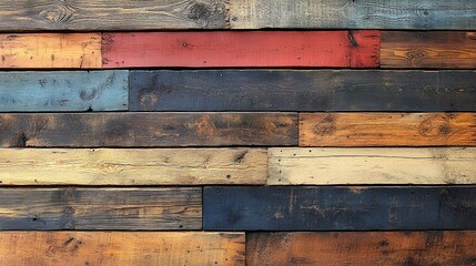 Rustic Wooden Wall with Varied Colors and Detailed Grain Texture