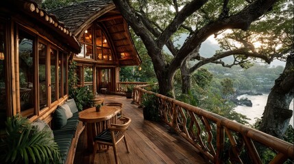 Rustic Log Cabin Nestled Among Verdant Trees &ndash; Sustainable Retreat Visual for Eco-Tourism and Nature Resort Campaigns