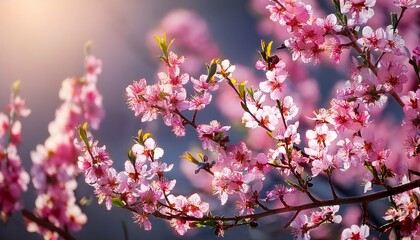 Obraz premium branches of ornamental pissardi plum blossoming with pink flowers spring floral background