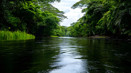 Tropical River Through Lush Rainforest
