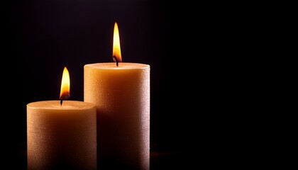two burning candles in the dark