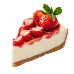 slice of strawberry cheesecake with strawberries on transparent background