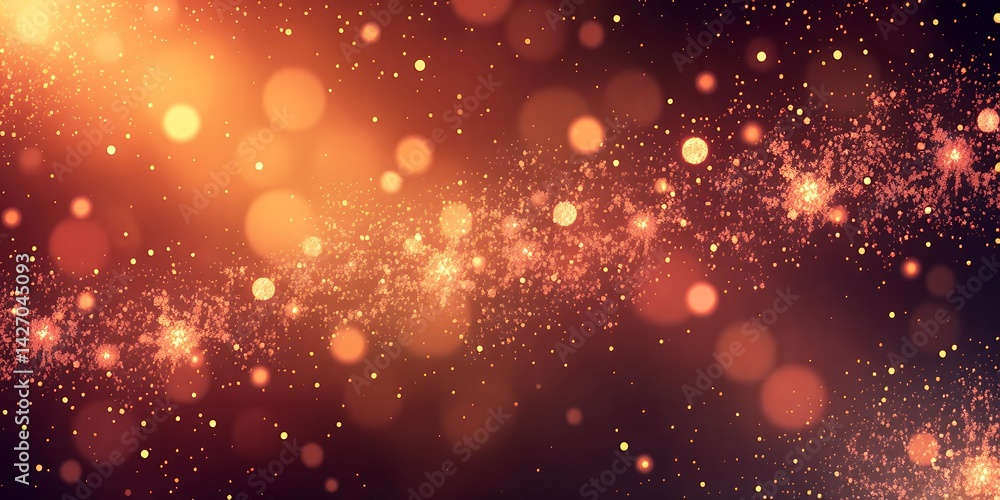 Poster abstract background featuring bokeh lights and sparkling particles in warm orange and brown tones