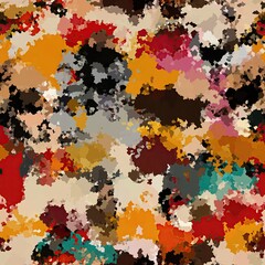 Abstract blotched random paint splatter seamless pattern. Dense grungy mottled effect fabric texture design with tileable all over print. For speckled impressionism style wallpaper backdrop.