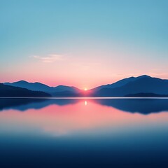 Fototapeta premium Beautiful sunset over calm lake with mountains and colorful sky high resolution picture