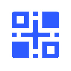 Obraz premium Blue QR Barcode Icon – Modern Data Access Symbol: Blue QR barcode icon in a modern style, perfect for digital access, e-commerce, secure scanning, and smart technology solutions.