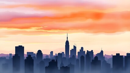 Urban Skyline at Sunset