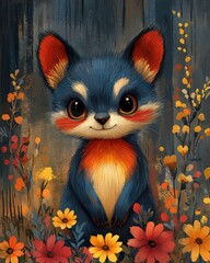 Bohemian Style Small Animal Illustration with Intricate Botanical and Geometric Folk Designs