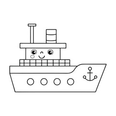 Obraz premium Easy Coloring Page for Kids – Cartoon Ship with Bold Outlines
