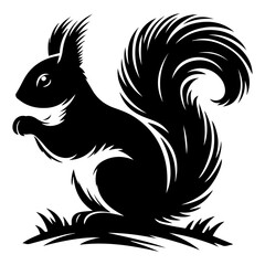 A black and white silhouette of a squirrel on a white isolated background. Vector graphics. EPS.