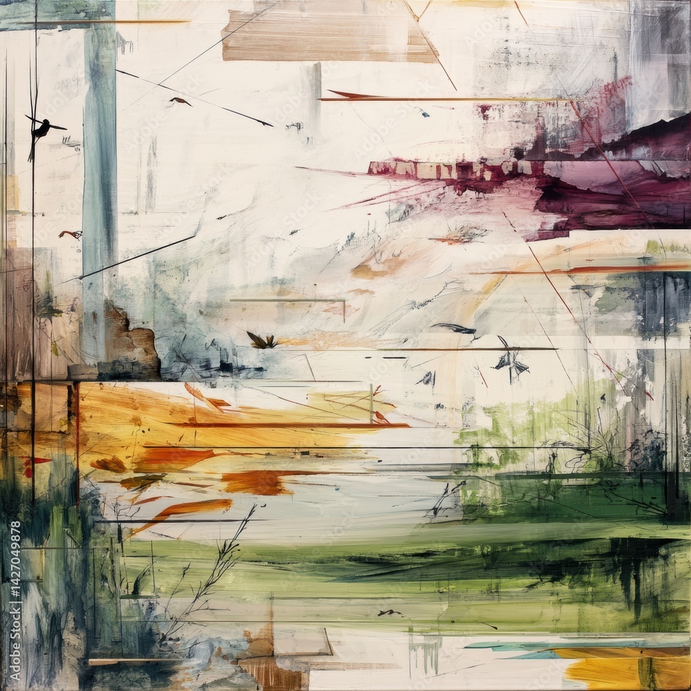 Aufkleber colorful abstract landscape artwork depicting a harmonious blend of nature and emotion in an artisti