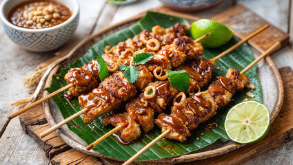 Peanut Sauce and Lime on Banana Leaf – Traditional Street Food.