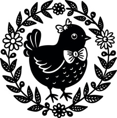 Chick With Bow And Spring Flowers