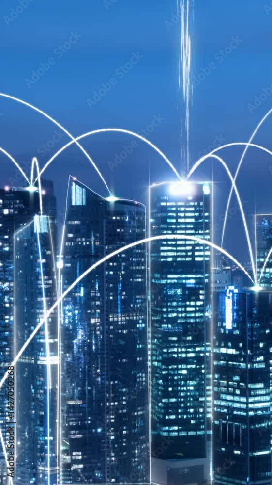 Poster smart digital city with globalization abstract graphic showing connection network . concept of futur