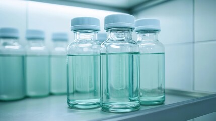 Laboratory equipment chaos glass bottles in scientific workspace modern lab high-quality viewpoint