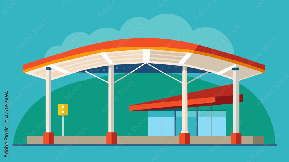 Poster the construction of a large canopy providing shelter for waiting passengers and adding an eyecatchin